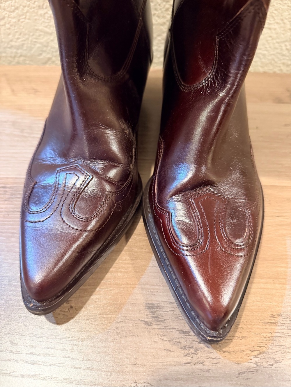 Zara Burgundy Red Leather Western Boots Size 37 - Picture 4 of 16
